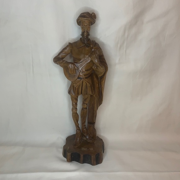 Large vintage hand carved wooden figure with instrument - Picture 8 of 16
